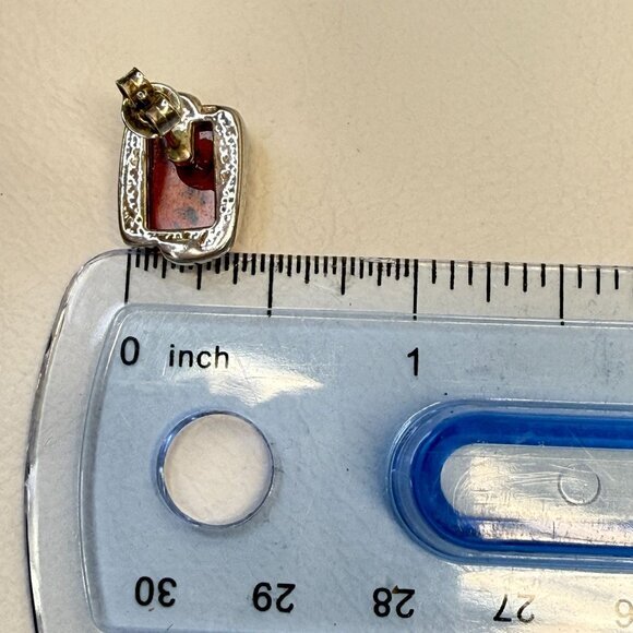 Sterling Silver Honey Baltic Amber Rectangular‎ Stud Earrings Marked - Picture 7 of 16